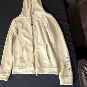Beige Hoodie with Sun and Moon Design